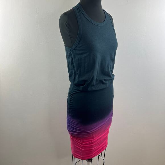 SUNDRY Blue Pink Purple Gradient Dress Cotton Tie Dye Ribbed Crew Pullover Sz 1 - Picture 4 of 9